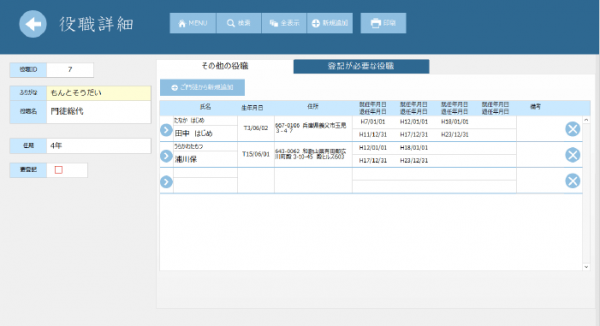 寺院のさまざまな役職を登録。